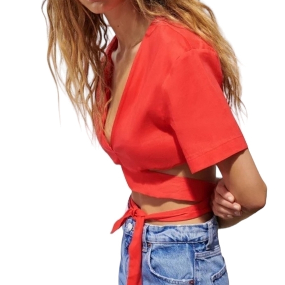 ZARA linen blend tie crop top - Picture 1 of 6